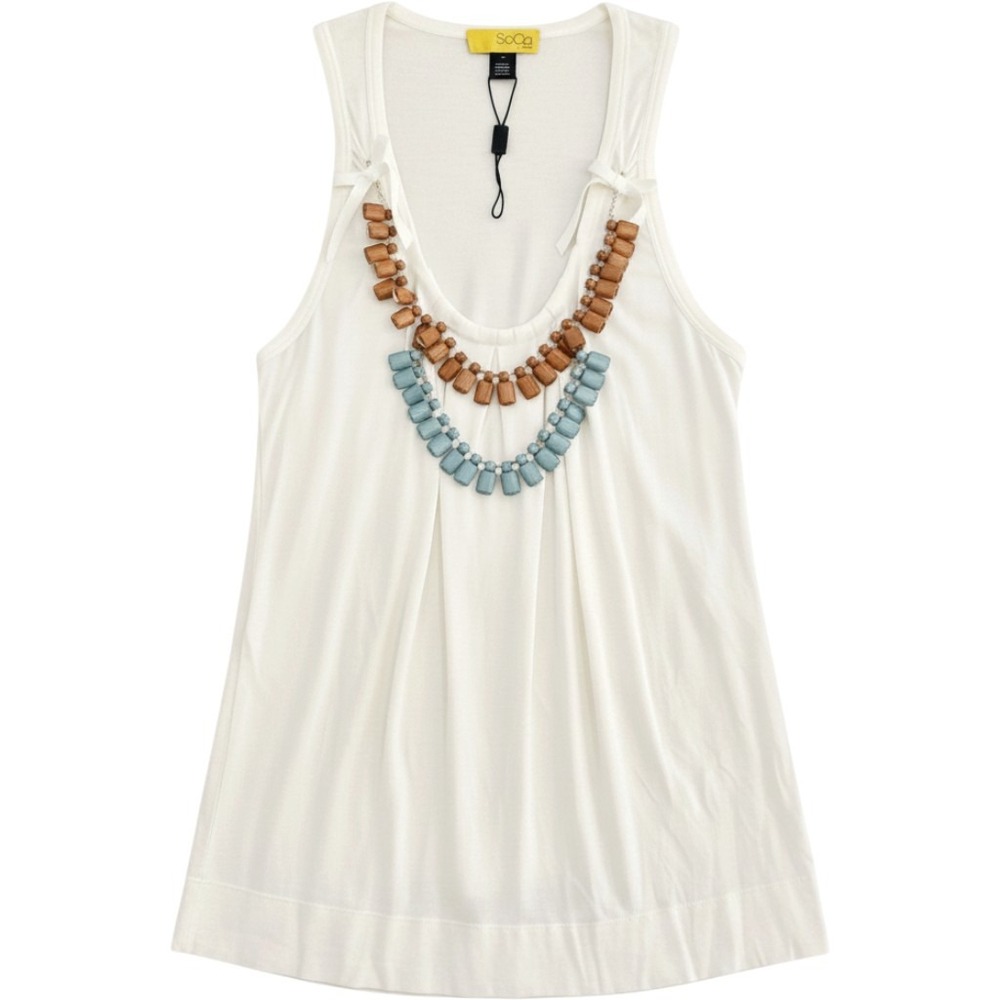 St. John‎ Embellished Tank Top Medium White Jeweled Statement Neckline SoCa